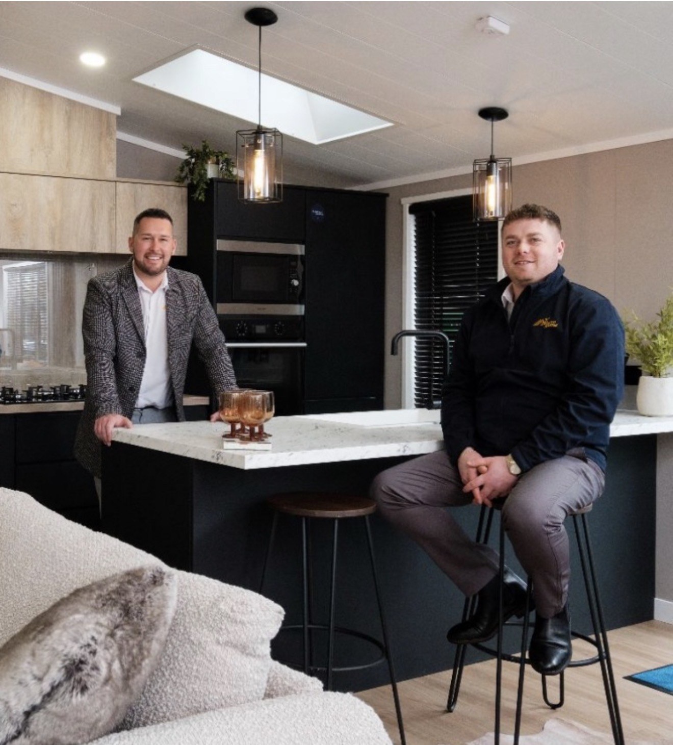 Steve Wetton, on the left, and Shane, on the right, in the kitchen of a My Leisure Home holiday lodge